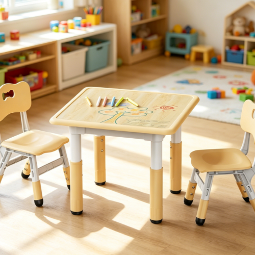 Height-Adjustable Kids Table and 2 Chairs Set with Graffiti Desktop – Multi-Activity for Ages 3-8